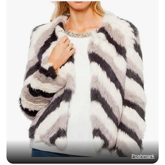 Love Token Sam Cropped Rabbit Fur Jacket in Neutral Tones